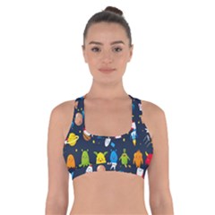 Big Set Cute Astronauts Space Planets Stars Aliens Rockets Ufo Constellations Satellite Moon Rover Cross Back Sports Bra by Cemarart