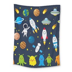 Big Set Cute Astronauts Space Planets Stars Aliens Rockets Ufo Constellations Satellite Moon Rover Medium Tapestry by Cemarart