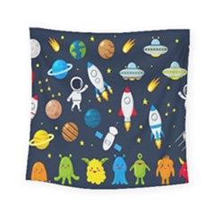 Big Set Cute Astronauts Space Planets Stars Aliens Rockets Ufo Constellations Satellite Moon Rover Square Tapestry (small) by Cemarart