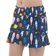 Big Set Cute Astronauts Space Planets Stars Aliens Rockets Ufo Constellations Satellite Moon Rover Classic Tennis Skirt by Cemarart