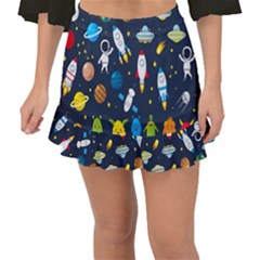 Big Set Cute Astronauts Space Planets Stars Aliens Rockets Ufo Constellations Satellite Moon Rover Fishtail Mini Chiffon Skirt by Cemarart