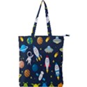 Big Set Cute Astronauts Space Planets Stars Aliens Rockets Ufo Constellations Satellite Moon Rover Double Zip Up Tote Bag View1