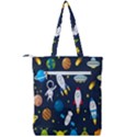 Big Set Cute Astronauts Space Planets Stars Aliens Rockets Ufo Constellations Satellite Moon Rover Double Zip Up Tote Bag View2