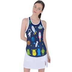 Big Set Cute Astronauts Space Planets Stars Aliens Rockets Ufo Constellations Satellite Moon Rover Racer Back Mesh Tank Top by Cemarart