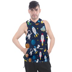 Big Set Cute Astronauts Space Planets Stars Aliens Rockets Ufo Constellations Satellite Moon Rover Men s Sleeveless Hoodie by Cemarart