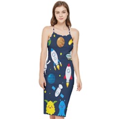 Big Set Cute Astronauts Space Planets Stars Aliens Rockets Ufo Constellations Satellite Moon Rover Bodycon Cross Back Summer Dress by Cemarart