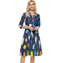 Big Set Cute Astronauts Space Planets Stars Aliens Rockets Ufo Constellations Satellite Moon Rover Classy Knee Length Dress View1