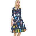 Big Set Cute Astronauts Space Planets Stars Aliens Rockets Ufo Constellations Satellite Moon Rover Classy Knee Length Dress View2