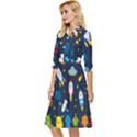 Big Set Cute Astronauts Space Planets Stars Aliens Rockets Ufo Constellations Satellite Moon Rover Classy Knee Length Dress View3