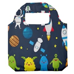 Big Set Cute Astronauts Space Planets Stars Aliens Rockets Ufo Constellations Satellite Moon Rover Premium Foldable Grocery Recycle Bag by Cemarart