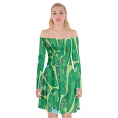 Golf Course Par Golf Course Green Off Shoulder Skater Dress by Cemarart