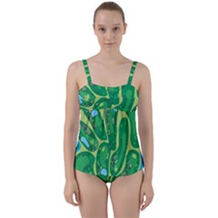 Golf Course Par Golf Course Green Twist Front Tankini Set by Cemarart