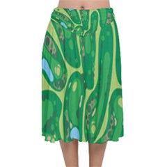 Golf Course Par Golf Course Green Velvet Flared Midi Skirt by Cemarart