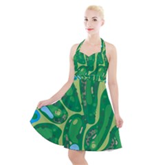 Golf Course Par Golf Course Green Halter Party Swing Dress  by Cemarart