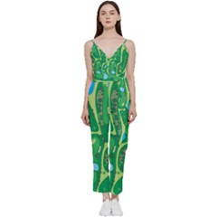 Golf Course Par Golf Course Green V-neck Camisole Jumpsuit by Cemarart