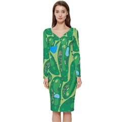 Golf Course Par Golf Course Green Long Sleeve V-neck Bodycon Dress  by Cemarart