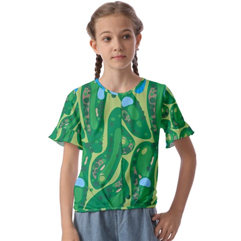 Golf Course Par Golf Course Green Kids  Cuff Sleeve Scrunch Bottom T-shirt by Cemarart