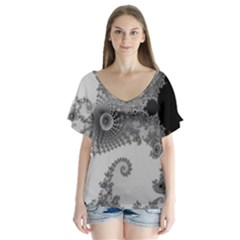 Males Mandelbrot Abstract Almond Bread V-neck Flutter Sleeve Top by Cemarart