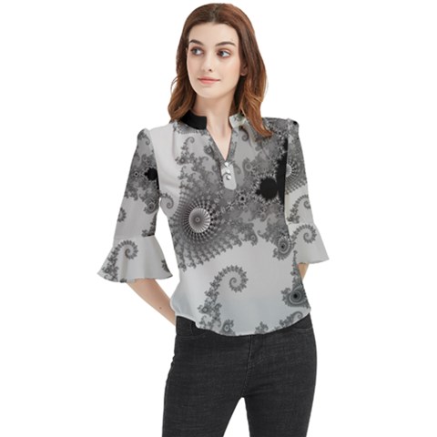 Males Mandelbrot Abstract Almond Bread Loose Horn Sleeve Chiffon Blouse by Cemarart