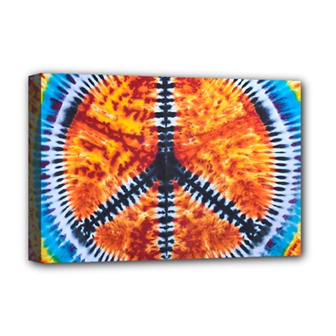 Tie Dye Peace Sign Deluxe Canvas 18  X 12  (stretched) by Cemarart