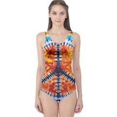 Tie Dye Peace Sign One Piece Swimsuit by Cemarart