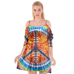 Tie Dye Peace Sign Cutout Spaghetti Strap Chiffon Dress by Cemarart