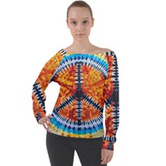 Tie Dye Peace Sign Off Shoulder Long Sleeve Velour Top by Cemarart