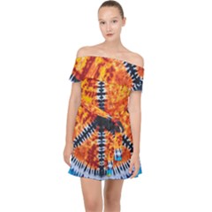 Tie Dye Peace Sign Off Shoulder Chiffon Dress by Cemarart