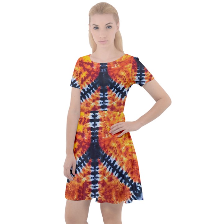 Tie Dye Peace Sign Cap Sleeve Velour Dress 