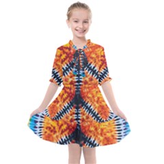 Tie Dye Peace Sign Kids  All Frills Chiffon Dress by Cemarart