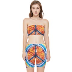 Tie Dye Peace Sign Stretch Shorts And Tube Top Set by Cemarart