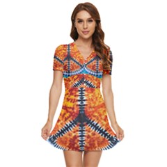 Tie Dye Peace Sign V-neck High Waist Chiffon Mini Dress by Cemarart