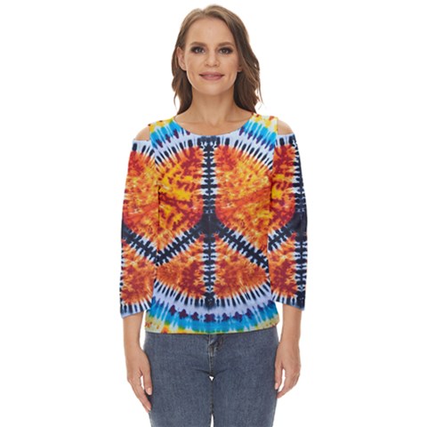 Tie Dye Peace Sign Cut Out Wide Sleeve Top by Cemarart