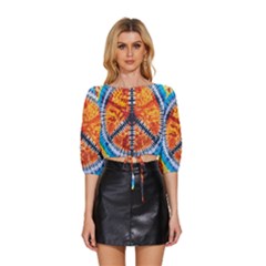 Tie Dye Peace Sign Mid Sleeve Drawstring Hem Top by Cemarart