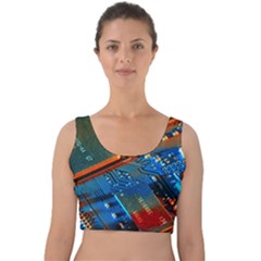 Gray Circuit Board Electronics Electronic Components Microprocessor Velvet Crop Top