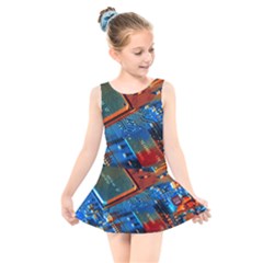 Gray Circuit Board Electronics Electronic Components Microprocessor Kids  Skater Dress Swimsuit