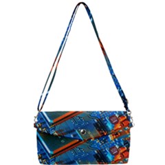 Gray Circuit Board Electronics Electronic Components Microprocessor Removable Strap Clutch Bag