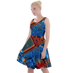 Gray Circuit Board Electronics Electronic Components Microprocessor Knee Length Skater Dress