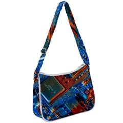 Gray Circuit Board Electronics Electronic Components Microprocessor Zip Up Shoulder Bag