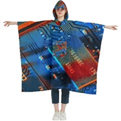 Gray Circuit Board Electronics Electronic Components Microprocessor Women s Hooded Rain Ponchos