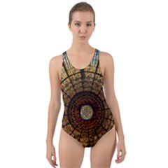 Barcelona Stained Glass Window Cut-out Back One Piece Swimsuit by Cemarart