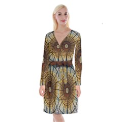 Barcelona Stained Glass Window Long Sleeve Velvet Front Wrap Dress by Cemarart