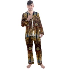 Barcelona Stained Glass Window Men s Long Sleeve Satin Pajamas Set by Cemarart