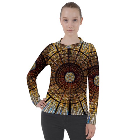 Barcelona Stained Glass Window Women s Pique Long Sleeve T-shirt by Cemarart