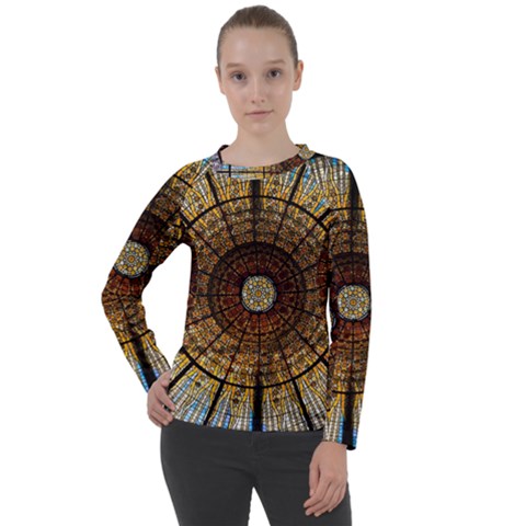 Barcelona Stained Glass Window Women s Long Sleeve Raglan T-shirt by Cemarart