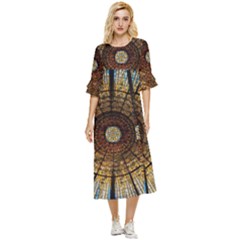 Barcelona Stained Glass Window Double Cuff Midi Dress by Cemarart