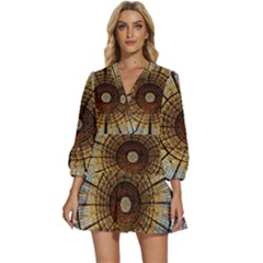 Barcelona Stained Glass Window V-neck Placket Mini Dress by Cemarart