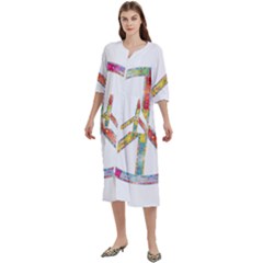 Flourish Decorative Peace Sign Women s Cotton 3/4 Sleeve Night Gown by Cemarart