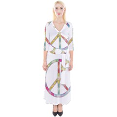 Flourish Decorative Peace Sign Quarter Sleeve Wrap Maxi Dress by Cemarart