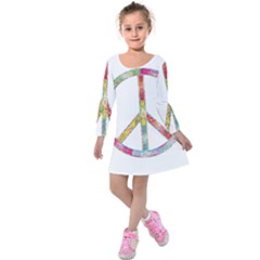 Flourish Decorative Peace Sign Kids  Long Sleeve Velvet Dress by Cemarart